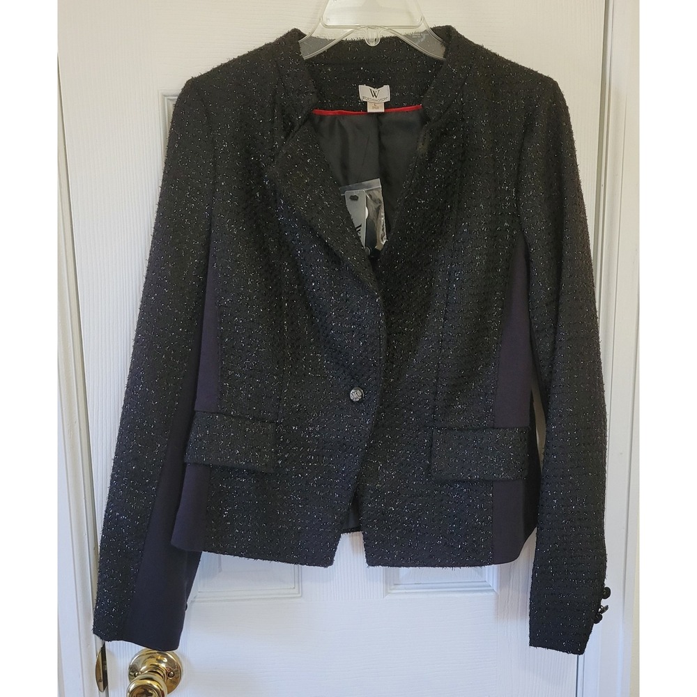 Worthington Black Tweed Blazer Metallic Shimmer Single Button‎ Jacket Womens L